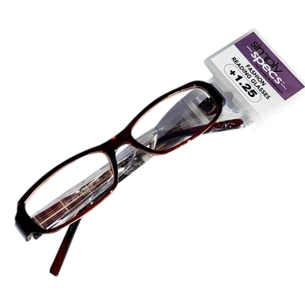 Simply Specs Fashion Reading Glasses, +1.25, Brown, New